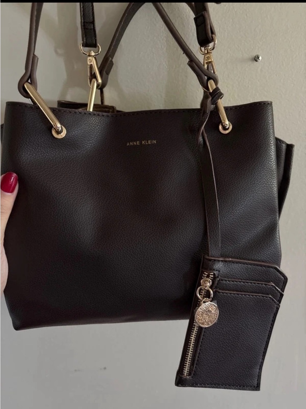 Black Leather Shoulder Tote with Removable Strap